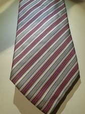 BOSS Hugo Boss Men's Silk Woven Striped Tie Pink Gray Blue White Lined