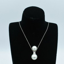 1" Double Pearl Necklace Sterling Silver 925 18"