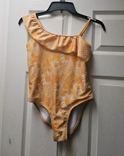 YMI Yellow White Pineapple Swimsuit Girls Size 14/16 D 
