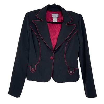 Y2K Breakin' Loose Blazer Jacket Womens Size 9/10 Black Red Trim Vamp Goth Vtg