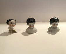 Vintage China doll heads, Set of 3, White Black c early 1900s