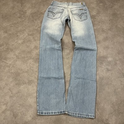 Vintage Y2K Bootcut Jeans XXS Blau Bestickt Damen Lowwaist Flared Miss Me Style