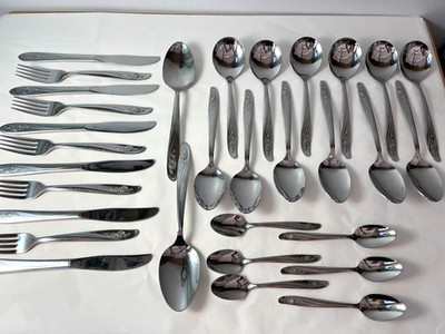 31 VINTAGE ONEIDA EDELSTAHL ROSEANNE ROSE BESTECK SET TEELÖFFEL