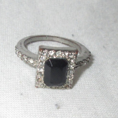 Onyx and Dimond Stainless Steel Sliver Plated Ring Size 7