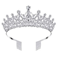 Tiara and Crown for Women Silver Rhinestone Birthday Headband 2 Silver