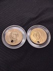 2 Old USA Golden One Dollar Coins With Holes - Washington & Adams — photo 1
