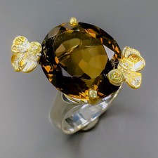 Natural  Not Enhanced Smoky Quartz Ring 925 Sterling Silver Size 9 /B-R0987