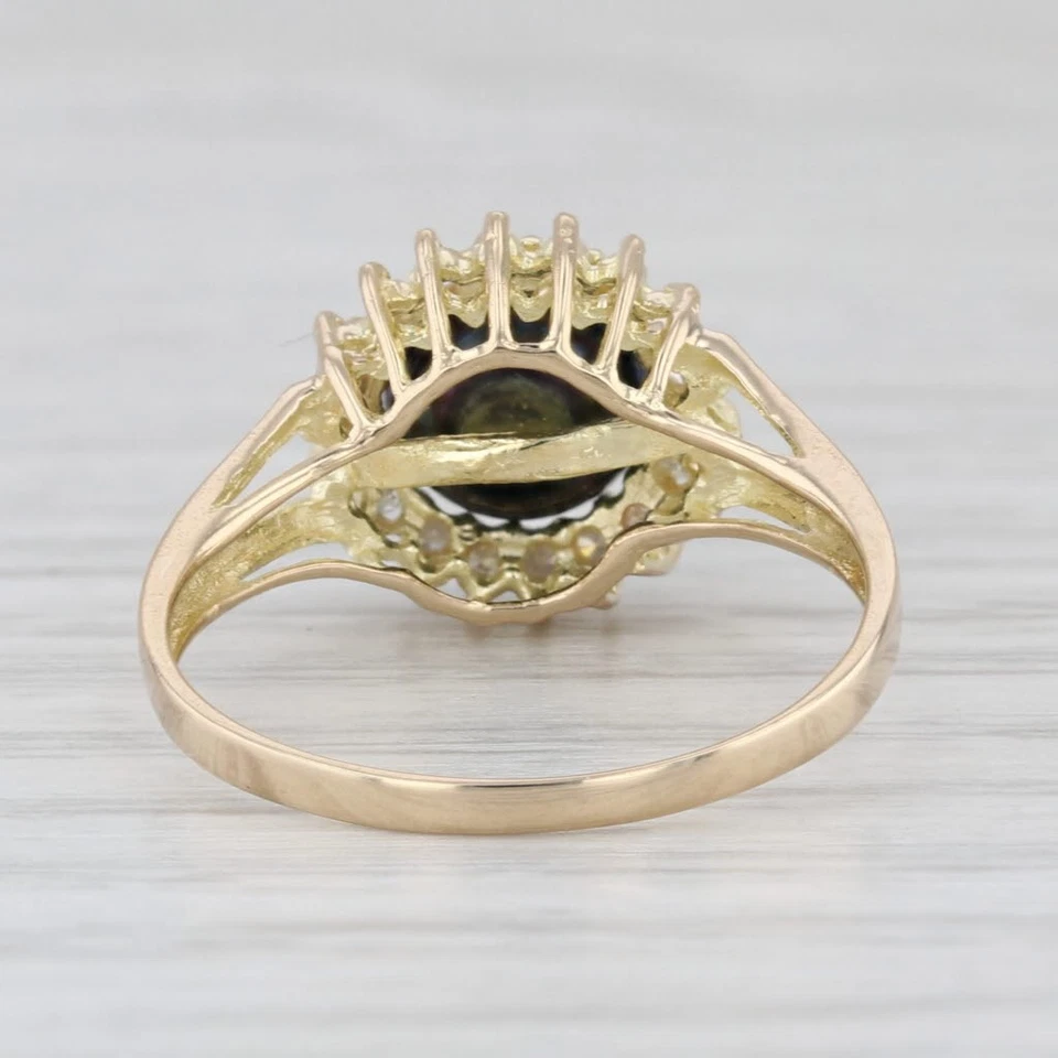 Anillo con halo de diamantes de perlas cultivadas negras de 7 mm de oro amarillo de 14 k talla 7 Foto 4 de 4