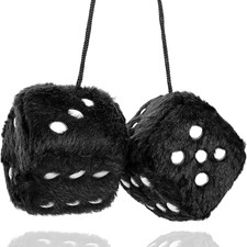 Black Fuzzy Dice for Car Rear View Mirror, Pair of 2.75" Plush Dice Retro Hangin
