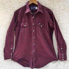 Vintage Wrangler Western Shirt Men 17 34 Long Tail Brushpopper Cotton Pearl Snap