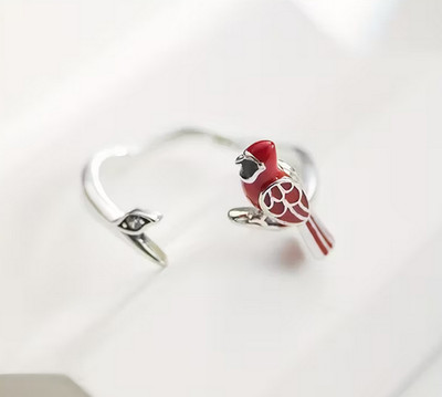 Cardinal branch sterling silver ring
