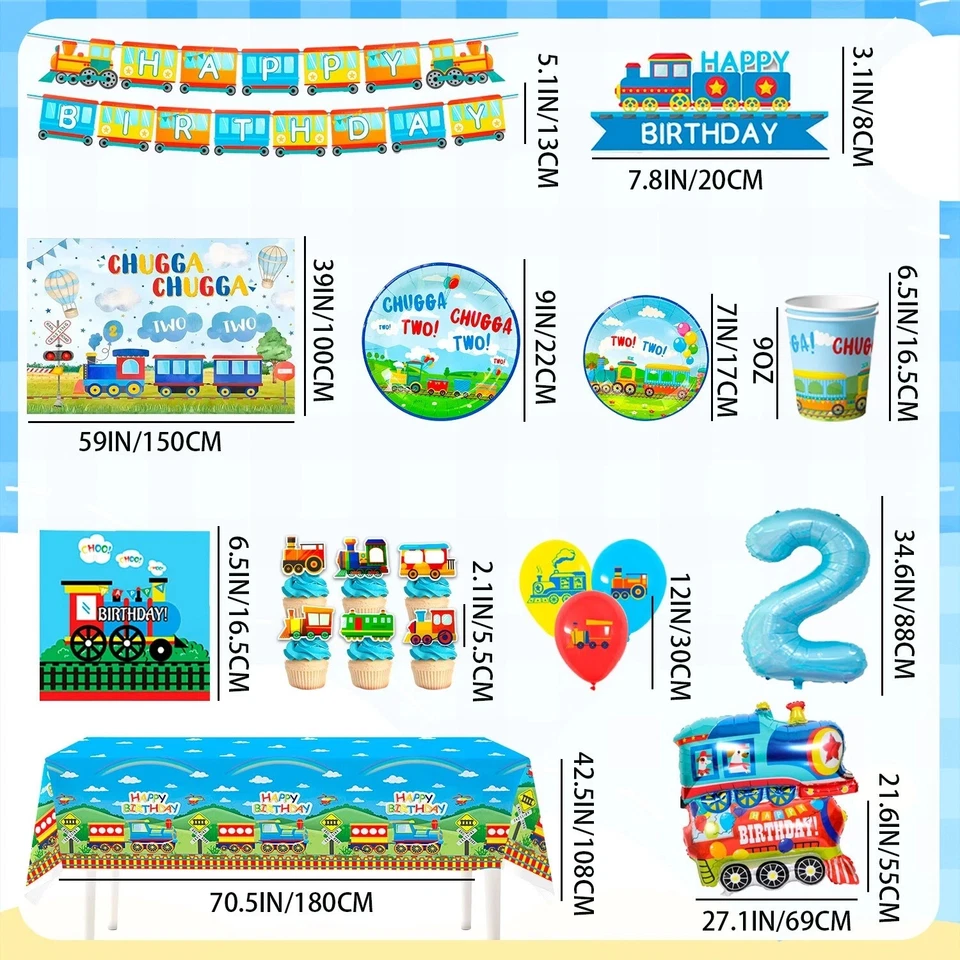 Chugga Chugga Two Two Party Decorations,Train Birthday Tableware balloons Plates - Image 3 of 4