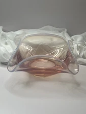 Vintage Fostoria Coral Sand Pink Opalescent Square Bowl Seascape