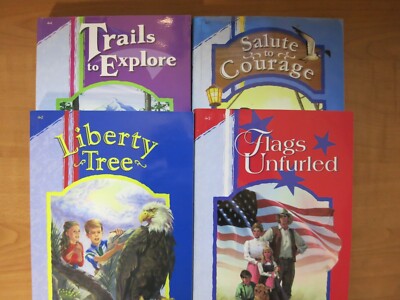 A Beka 4th Grade Readers Lot of 4 Trails Liberty Flags Courage 1999 & 2000 VGood