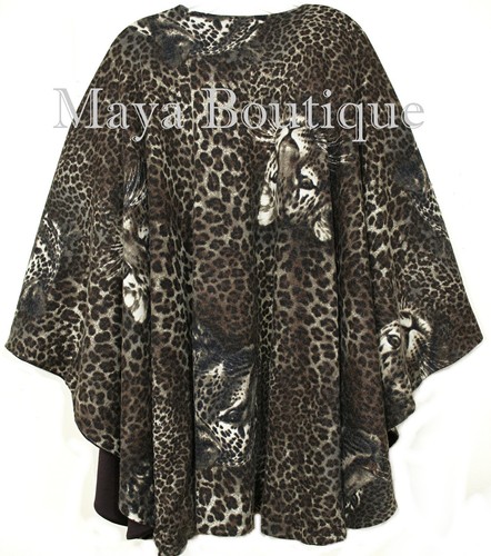 Reversible Wool Cashmere Cape Ruana Coat Animal Print Solid Brown Maya Matazaro - Picture 7 of 12