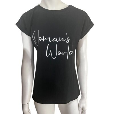 Black Women's T-Shirt ''Woman's World'' Size Small  NWT