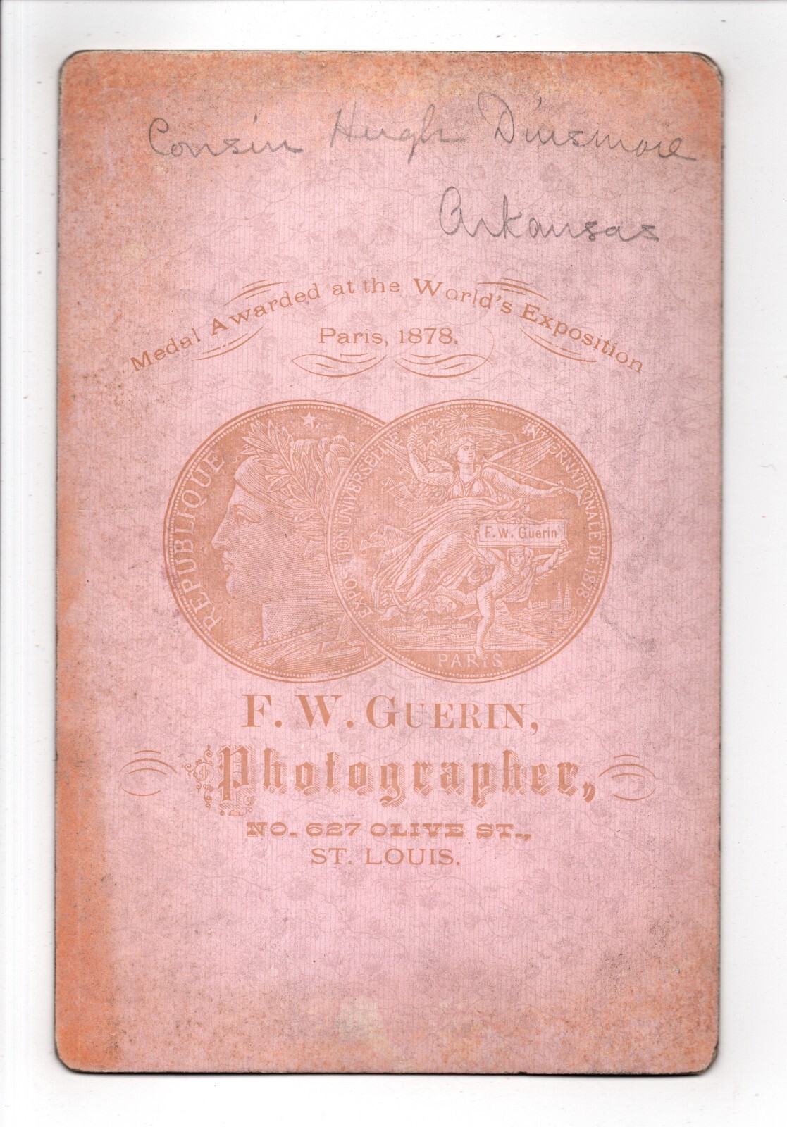 CIRCA 1880s CABINET CARD F.W. GUERIN HUGH DINSMORE CONGRESSMAN FROM ARKANSAW — additional view