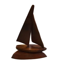 Vintage Handcrafted “Haiti”  Wood Sailboat Sculpture Nautical Decor 18”