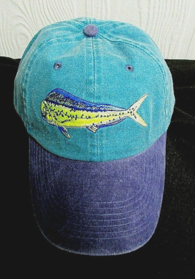DORADO Sport Cap MAHI Embroidered DOLPHIN Fish TEAL BLUE Fishing Hat Adj AG13