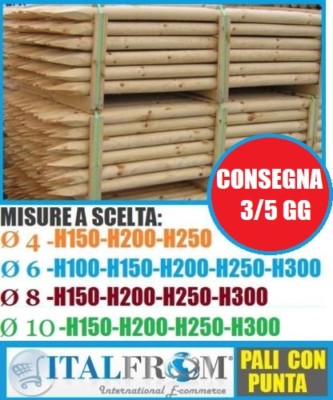 Pali In Legno Di Pino Senza Punta Impregnati Con Due Fori ø 2 Per Recinzioni Corda Diametro 8cm H100cm - Foto 5