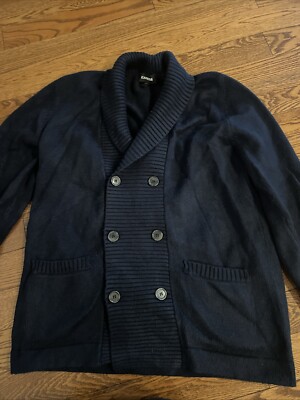 Pull Homme Express Bleu Et Gris Clair - Taille L, Coton, Manches Longues, Col Rond, Occasion Très Bon état