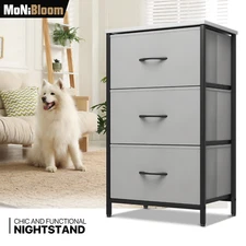 3 Gray Drawer Dresser Bedside Table Nightstand Storage Cabinet Bedroom Organizer
