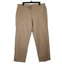 Talbots Pants Womens Size 14 Khaki Tan Linen Blend Signature Roll Tab Pockets