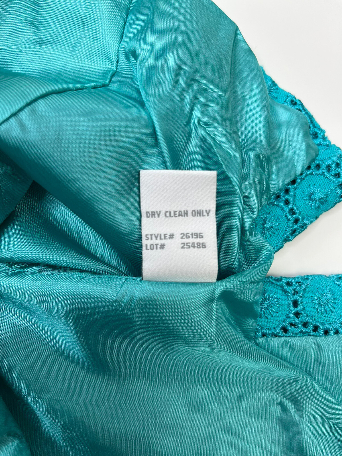 Dressbarn Womens Broderie Linen Blend Top Turquoise Blue Crew Neck Zip