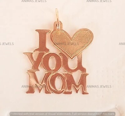 Vintage ''I LOVE MOM'' Small Heart Pendant For Mother's Gift 14K Rose Gold Plated