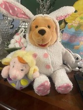 Disney Winnie The Pooh Plush as Easter Bunny w Piglet as Chick in Decorated Egg