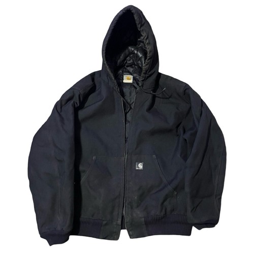 Carhartt J133 Full Zip Hooded Jacket Black Large Arctic Quilt Lined