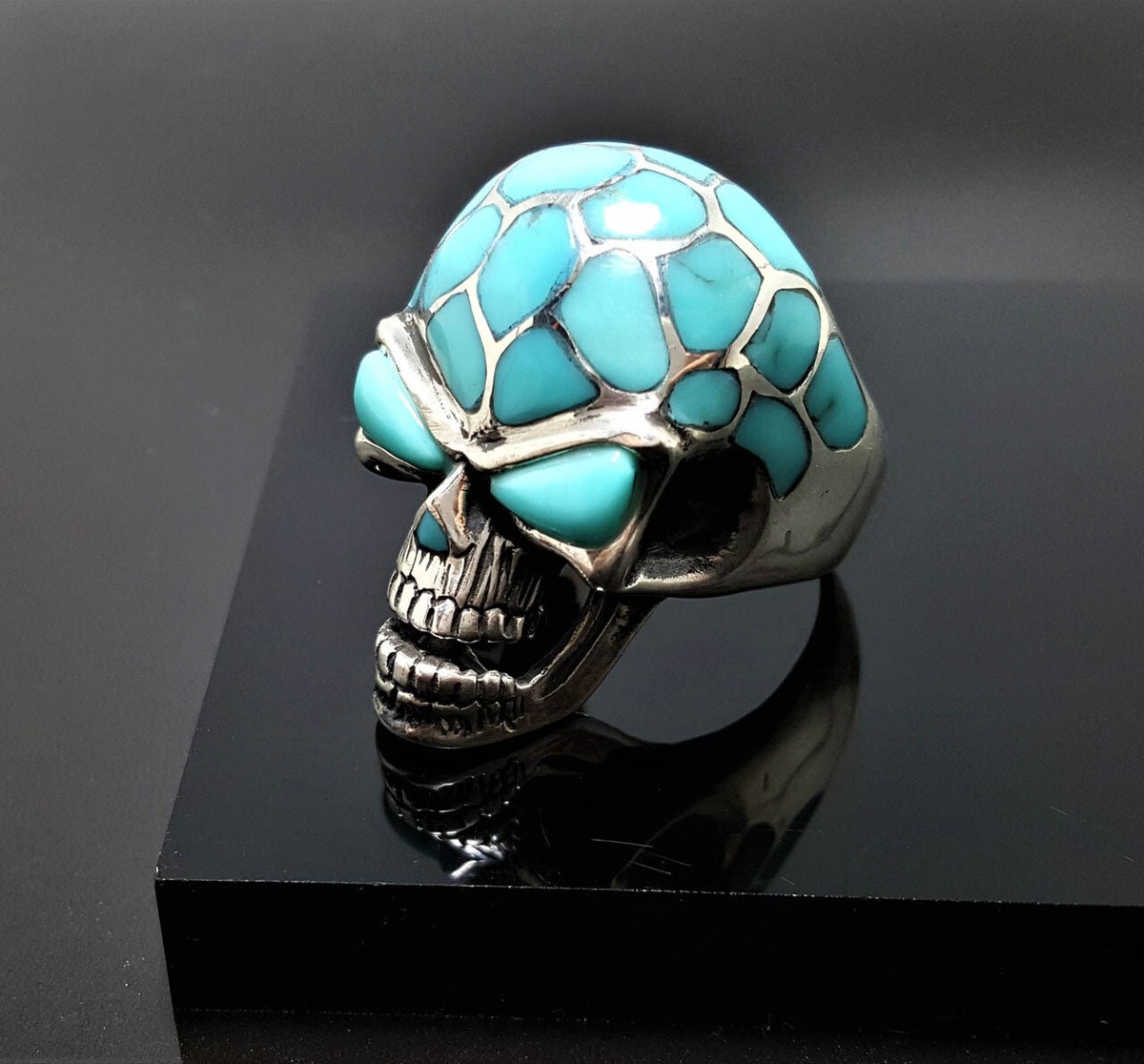 silver925×turquoise×coral skullring 【公式通販】