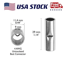 8X Non-Insulated Crimp Wire Butt Connector Splice Terminal 4AWG Electrical