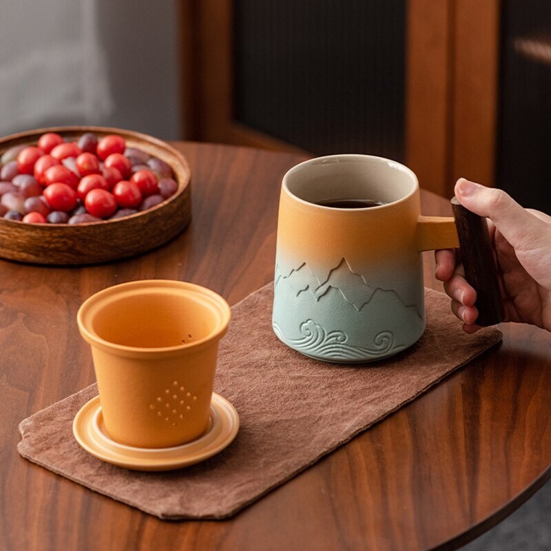 Tea Cup With Infuser And Lid Tea Mug Tea Mug With Wooden Handle Tea Infuser Mug 