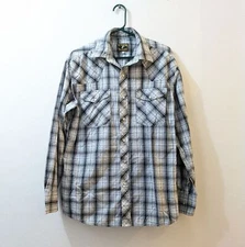 Wyoming Traders Western Blue Plaid Pearl Snap Button Down Shirt Mens Medium