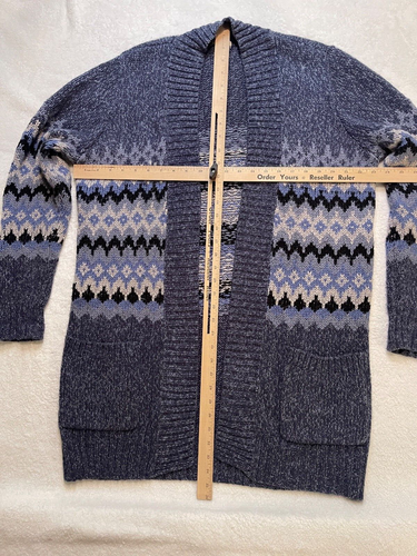 Kuscheliger Sonoma Long Cardigan Pullover vorne offen blau nordisch Argyle Taschen XL - Bild 2 von 7
