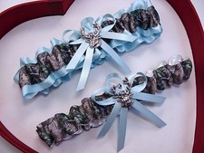 NEW Mossy Oak Camouflage Camo Light Blue White Wedding Garter Prom Deer Hunting
