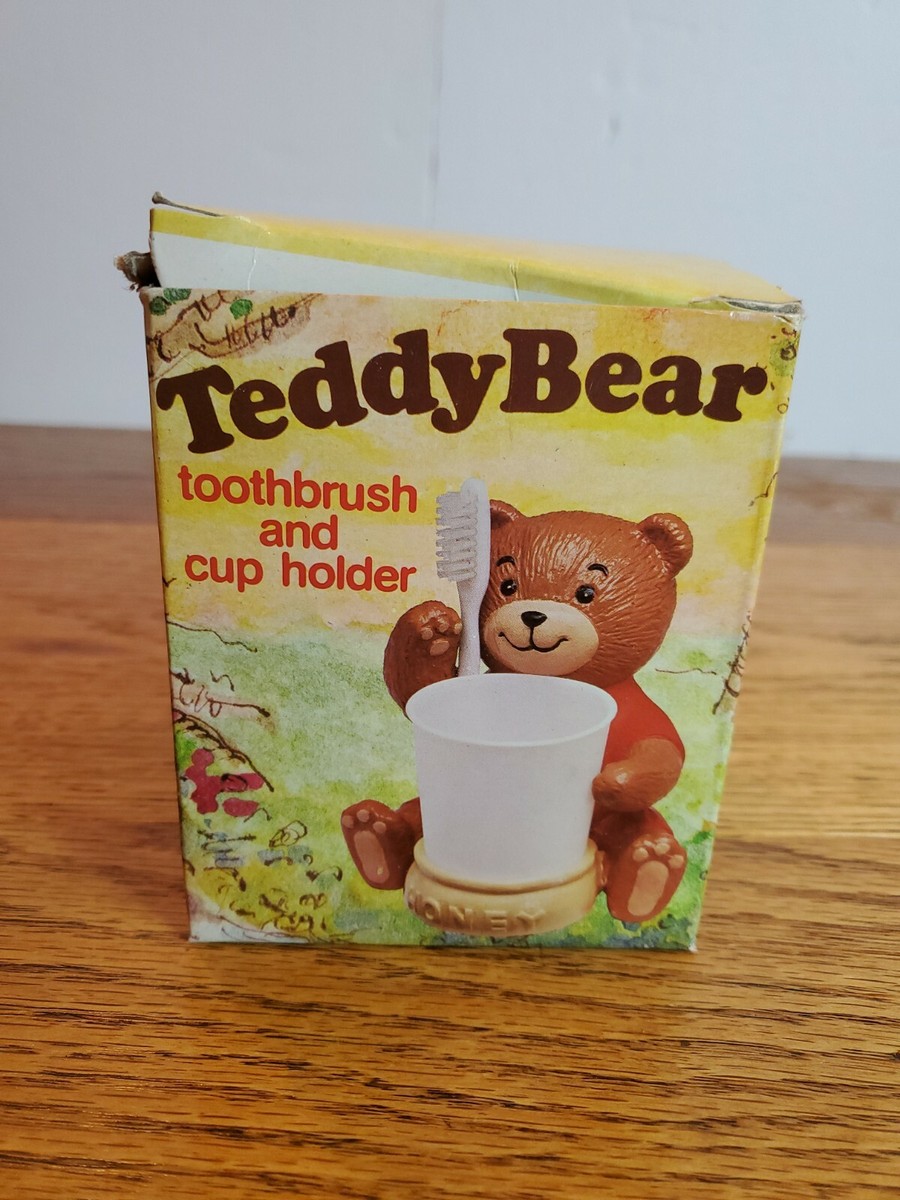 NOS Rare and Vintage Teddy Bear Toothbrush And Cup Holder 1981 | eBay