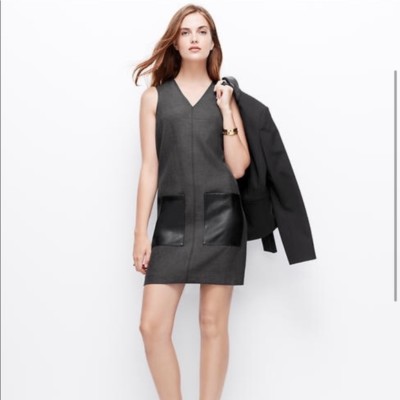 ANN TAYLOR XS Charocal gray black Colorblock Shift dress Faux leather  Pockets | eBay