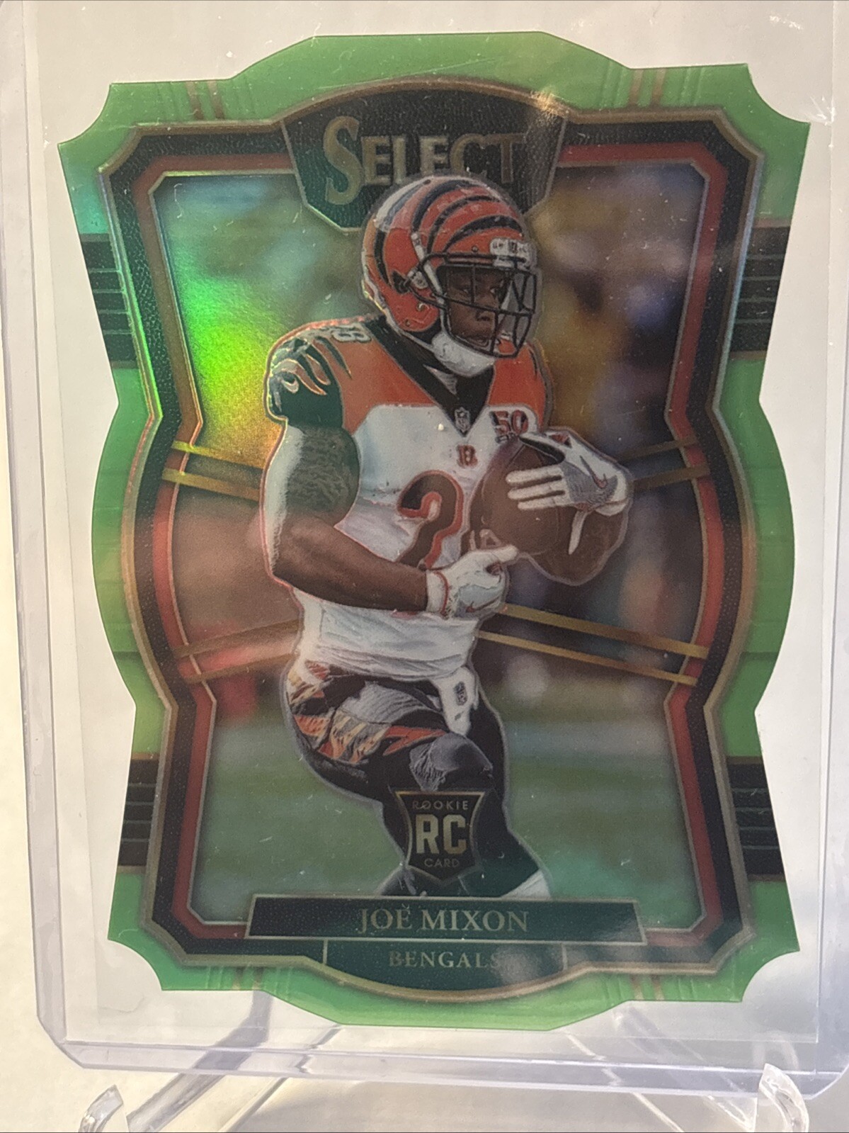 2017 Select Premier Level Die-Cut Neon Green Prizm #02/49 Joe Mixon Rookie RC