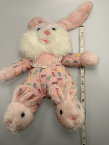 Vintage Bunny Plush in Slippers Pastel Pink Rabbit Jelly Bean Outfit Stuffed - Picture 7 of 7