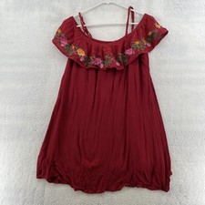 Wonderland by Orange Women's L Peasant Blouse Red Floral Off Shoulder