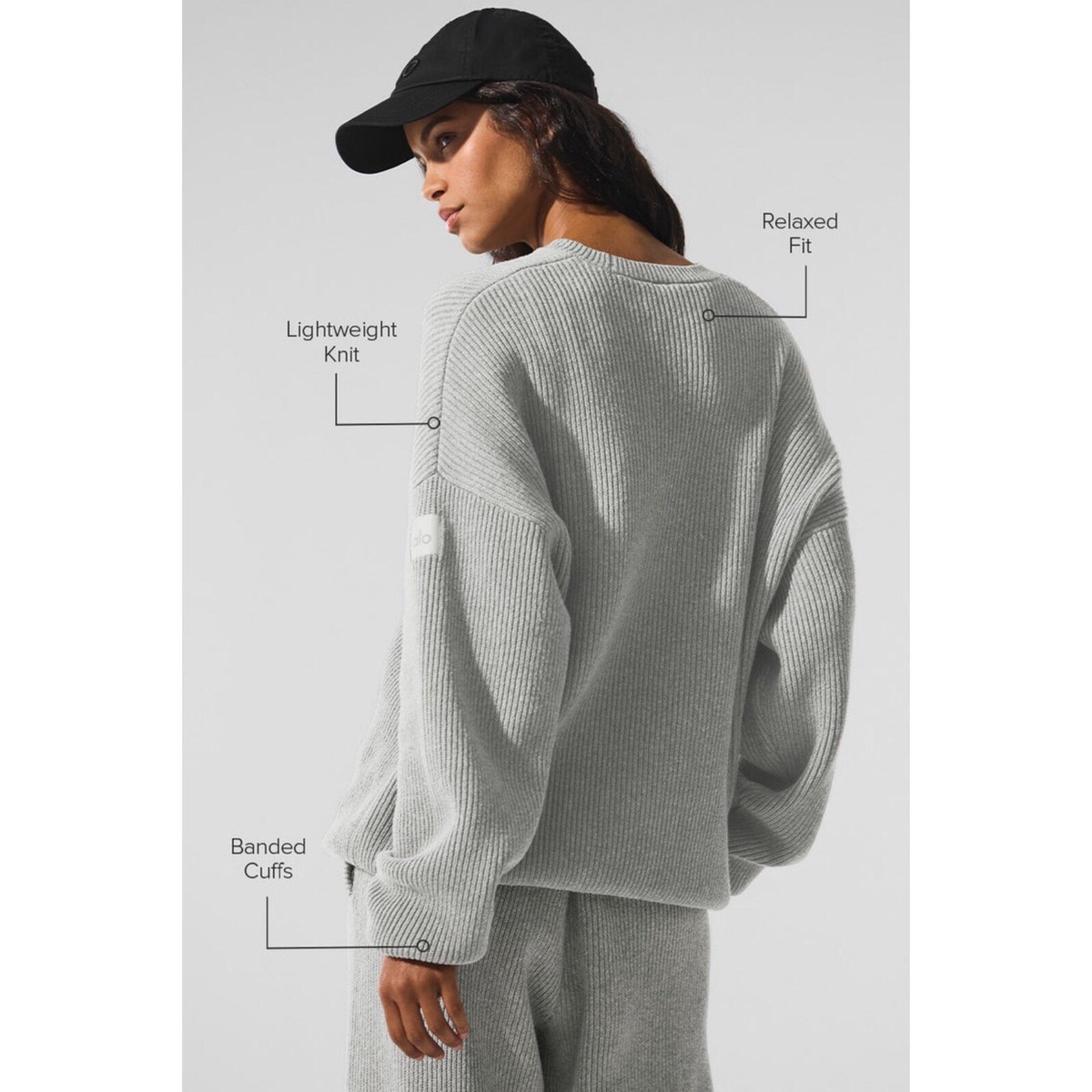 Alo Yoga Domain Rib Knit Crew Sweater Athletic Heather Grey M | eBay