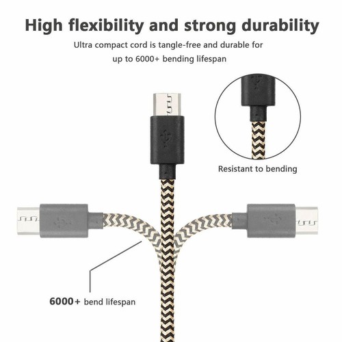 Câble téléphonique chargeur micro USB tressé robuste charge fil synchronisation de données 2M 3M - Photo 11 sur 40