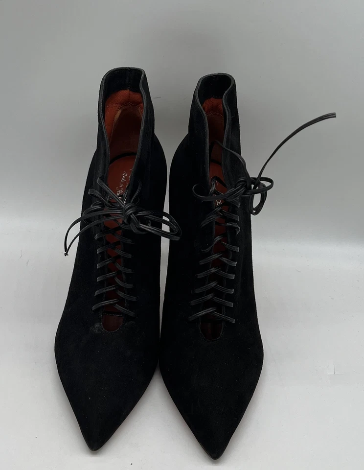 Zapato Santoni Negro Punta Punta Gamuza Con Cordones Bota Pump talla 38 Foto 3 de 4