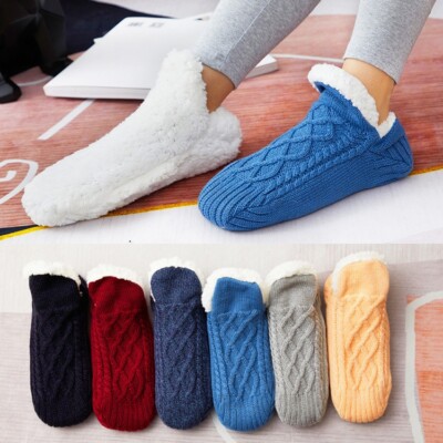 3 Pairs Womens Bed Slipper Socks Thick Fluffy Home Non-slip Warm