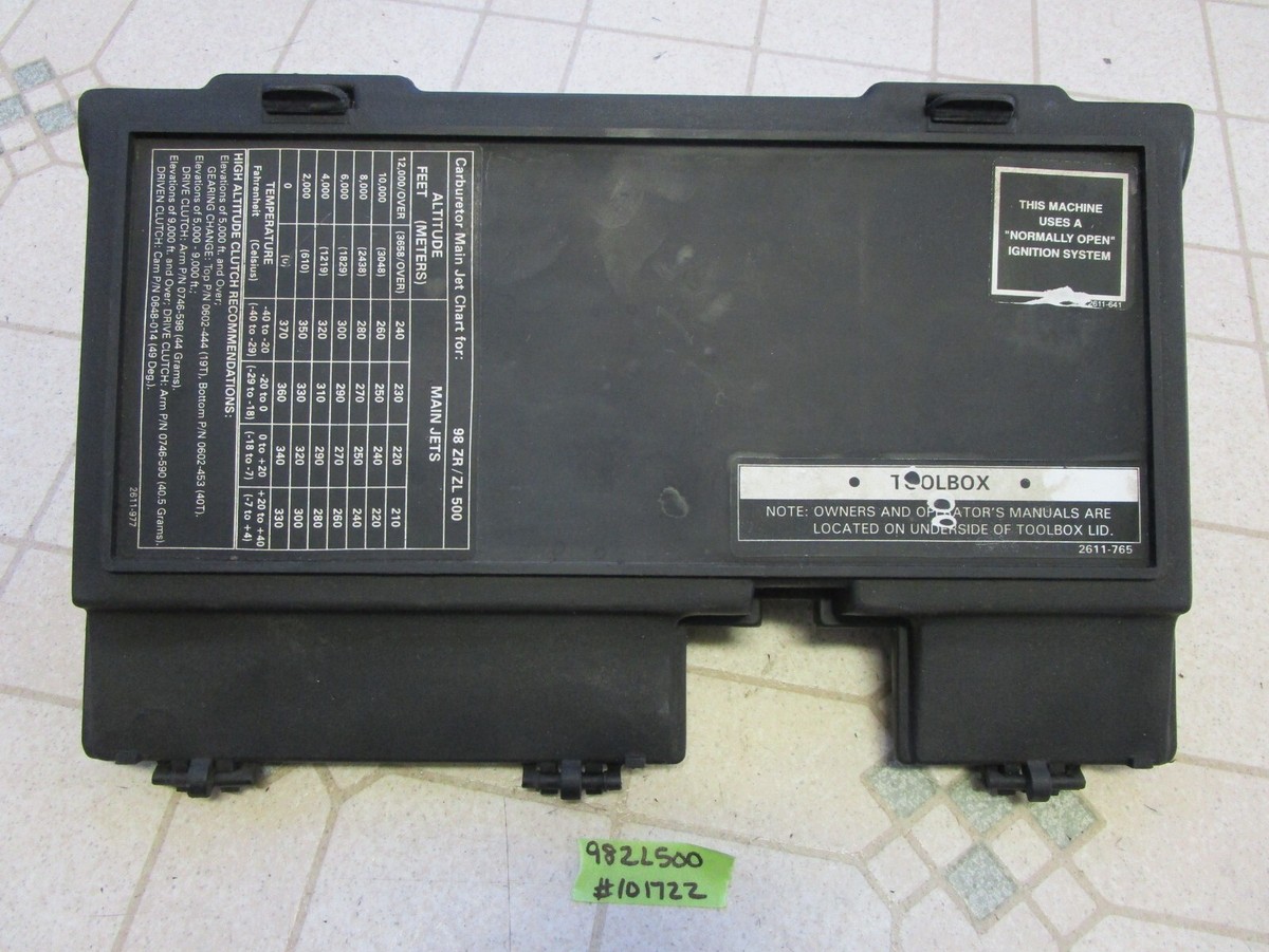 98 Arctic Cat ZL 500 Snowmobile Air Box Cover Tool Box Operator's