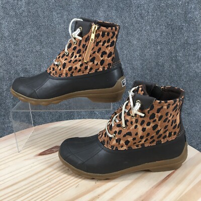 Sperry Top Sider Boots Womens 6.5 Syren Gulf Leopard Duck STS86757 Ankle Brown