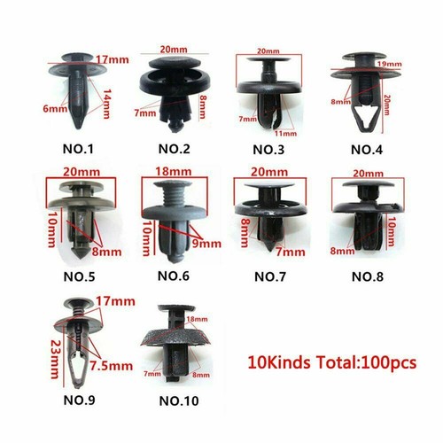 100Pcs Car Trunk Screw Rivets Bumper Fender for Auto Plastic Fastener Clips Set