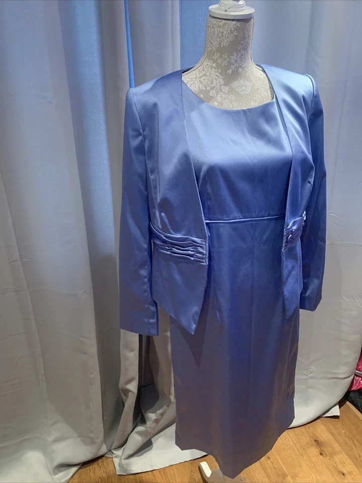 E. Womens Size 12 Blue Berkertex Dress & Jacket Mother Of Bride Formal Occasion - Image 3 of 4